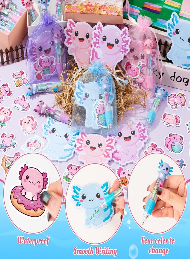 CY2SIDE Axolotl Stationery Party Gift - 12 Pack Axolotl Prizes Set Include 4-in-1 Ballpoint Pen Sticky Note Sticker and Organza for Kids Summer Party Favor Goodie Bag Fillers for School Reward - Image 3